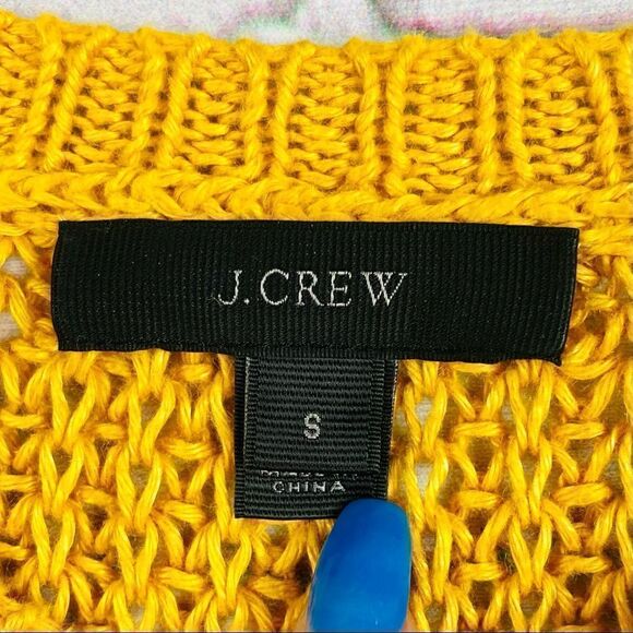 J Crew Short Sleeve Fringe Hem Knit Top Mustard/Gold S - Picture 9 of 9